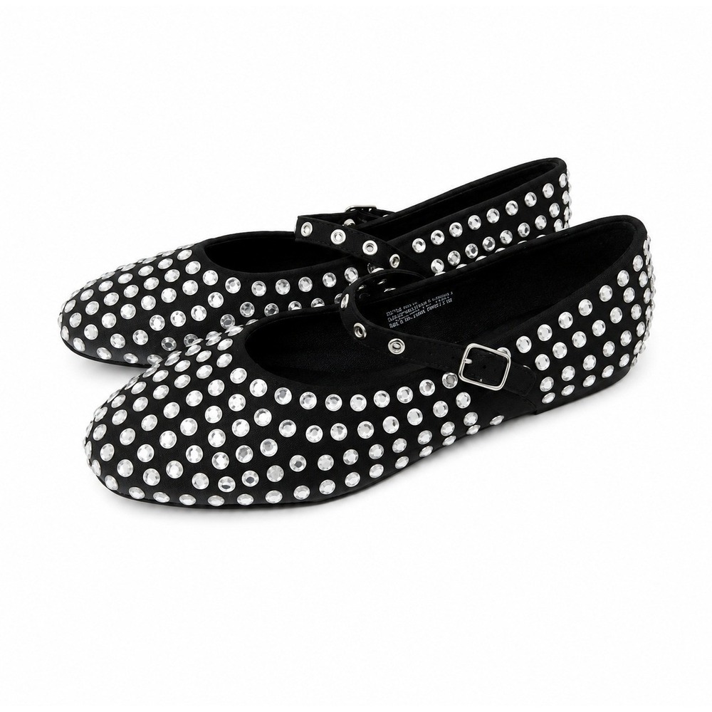A New Day Issa Rhinestone Mary Jane Ballet Flats Black Sparkle Women Size 8